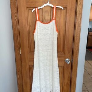 Jessica Simpson White and Orange Maxi crochet Dress size Large New with Tags